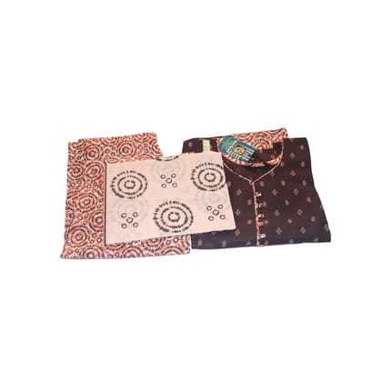 Women's Brown Cotton Printed Kurta with Pink Cotton Printed Palazzo Pants and Pink Cotton Printed Dupatta