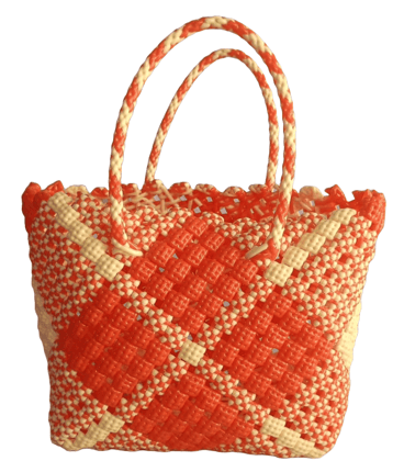 Handmade Mini Plastic Woven Basket with Double Handles