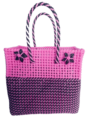 Handmade Pink and Black Striped Tote Bag