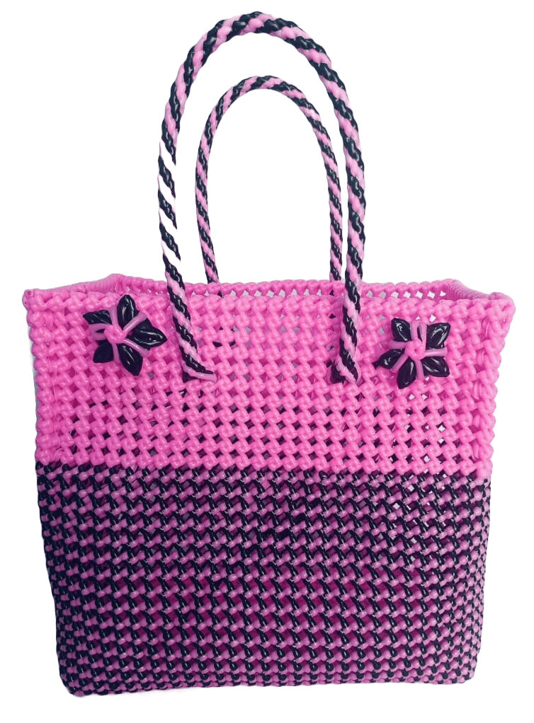 Handmade Pink and Black Striped Tote Bag