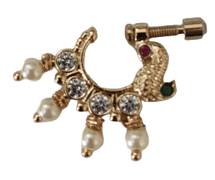 Gold Plated Traditional Indian Marathi Nath With Pearls