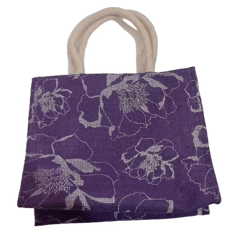Purple Floral Jute Tote Bag