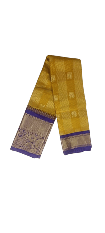 Yellow and Blue Traditional Saree with Floral Brocade Border