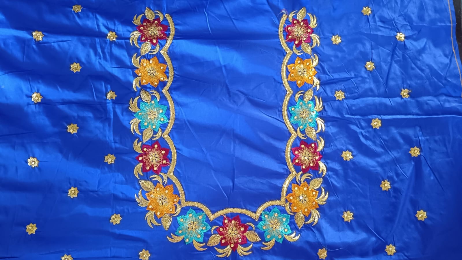 Blue Embroidered Blouse Piece With Floral Butta Work