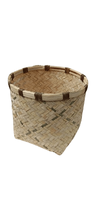 Handwoven Wicker Basket with Brown and Green Accents