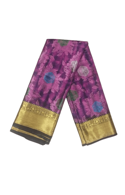 Purple Floral Jacquard Saree With Golden Border