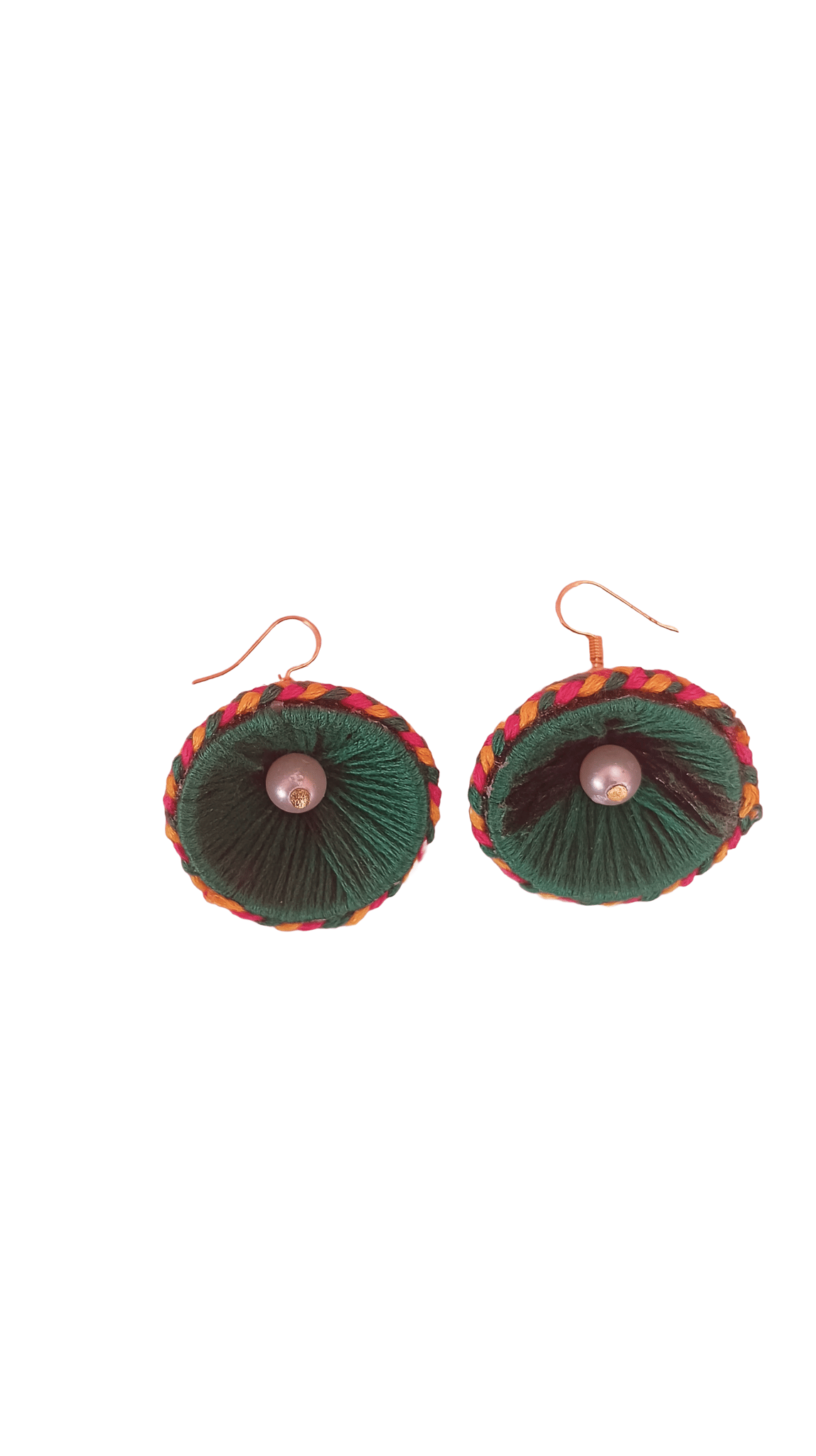 Green and Pink Fabric Earrings with Pearl Detail