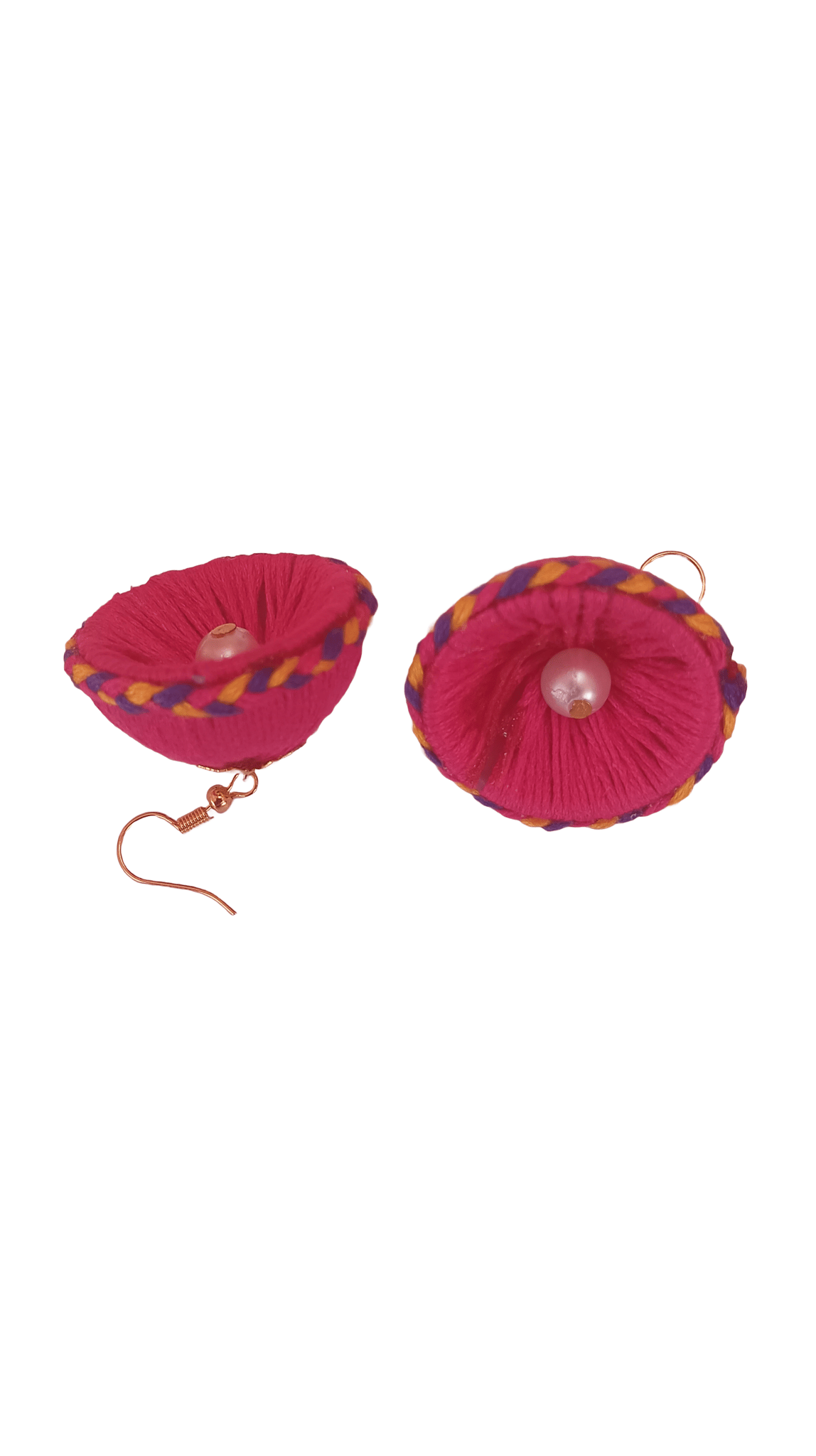 Pink Fabric Flower Earrings with Pearl Beads