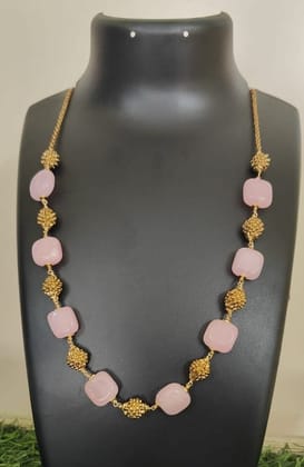Delicate Pink Beaded Necklace with Gold Accents
