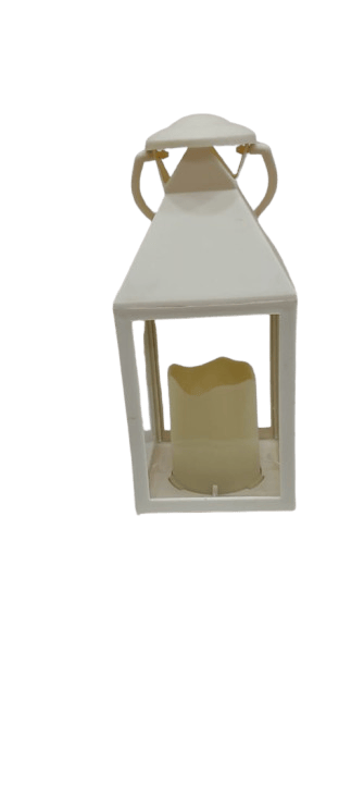White LED Lantern with Flickering Flameless Candle
