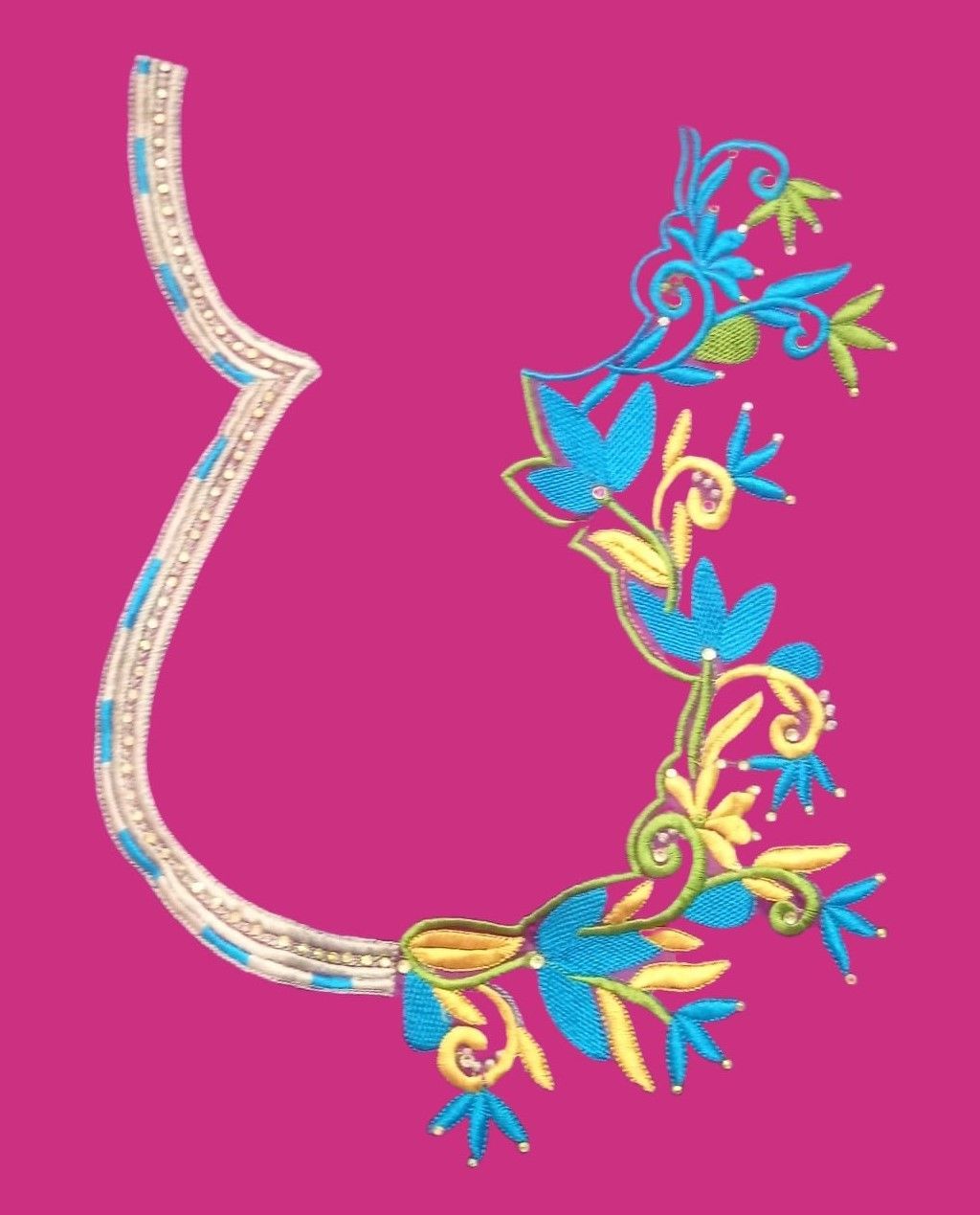 Blue and green floral embroidered neckline for women's clothing