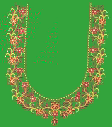 Red and gold floral embroidered blouse neck design