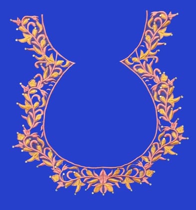 Pink and gold embroidered floral neckline