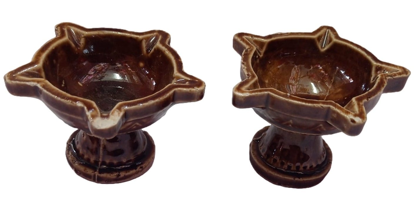Set of 2 Handmade Brown Clay Diyas for Diwali Decoration