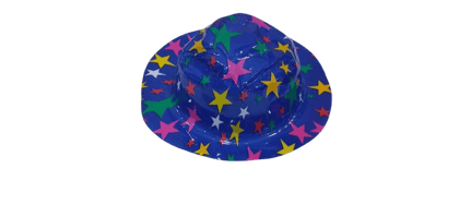 KAVALI Blue plastic novelty party hat with multi-colored stars