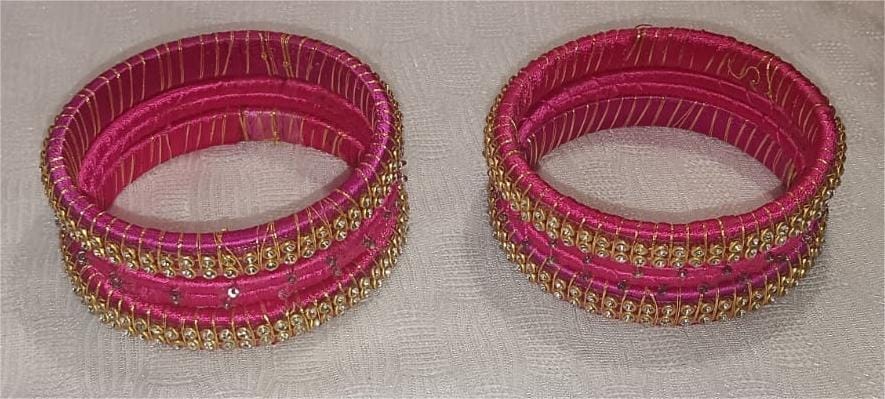 Indian Traditional Silk Thread Bangles With Stone Work