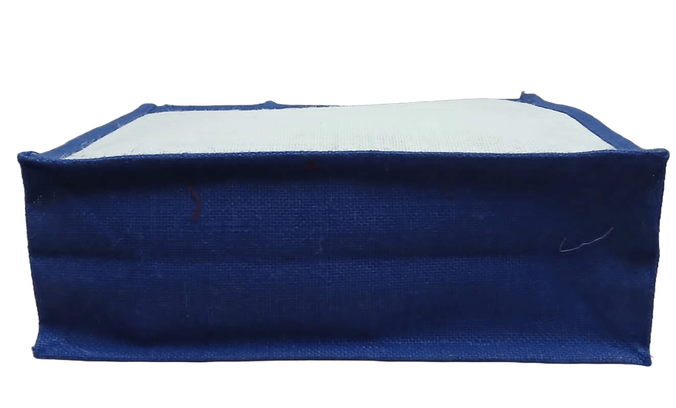 Blue Jute Tote Bag with White Trim