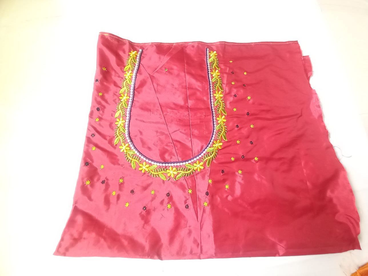 Red color Embroidered Blouse Piece With Floral Butta Work