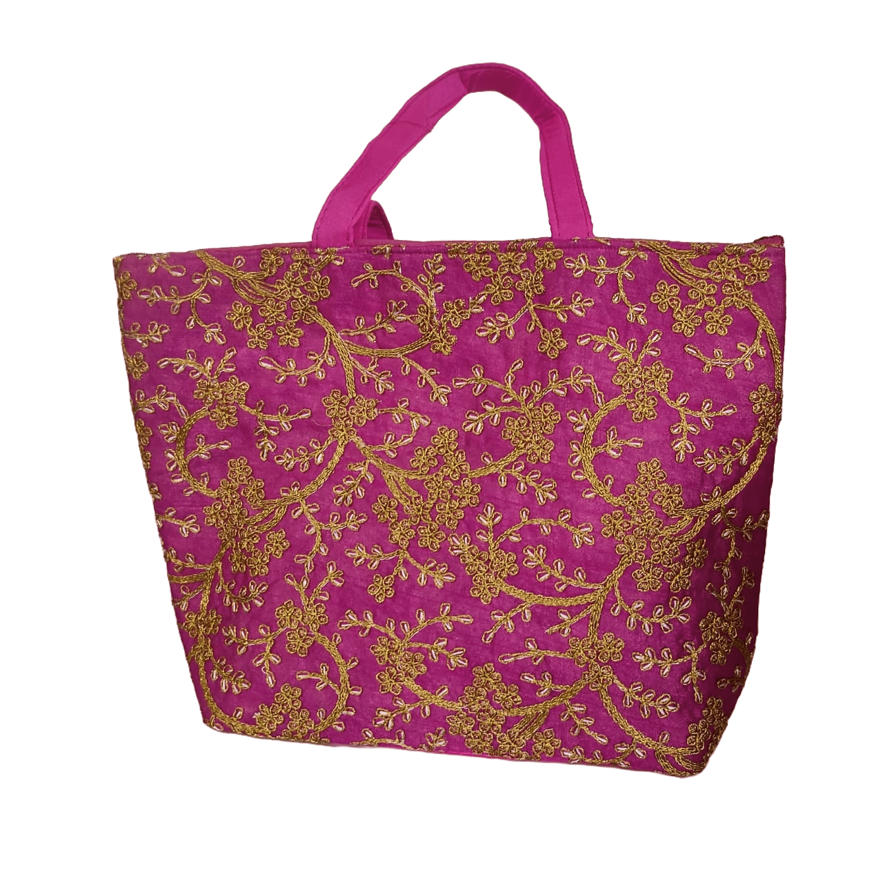 Pink and gold embroidered tote bag