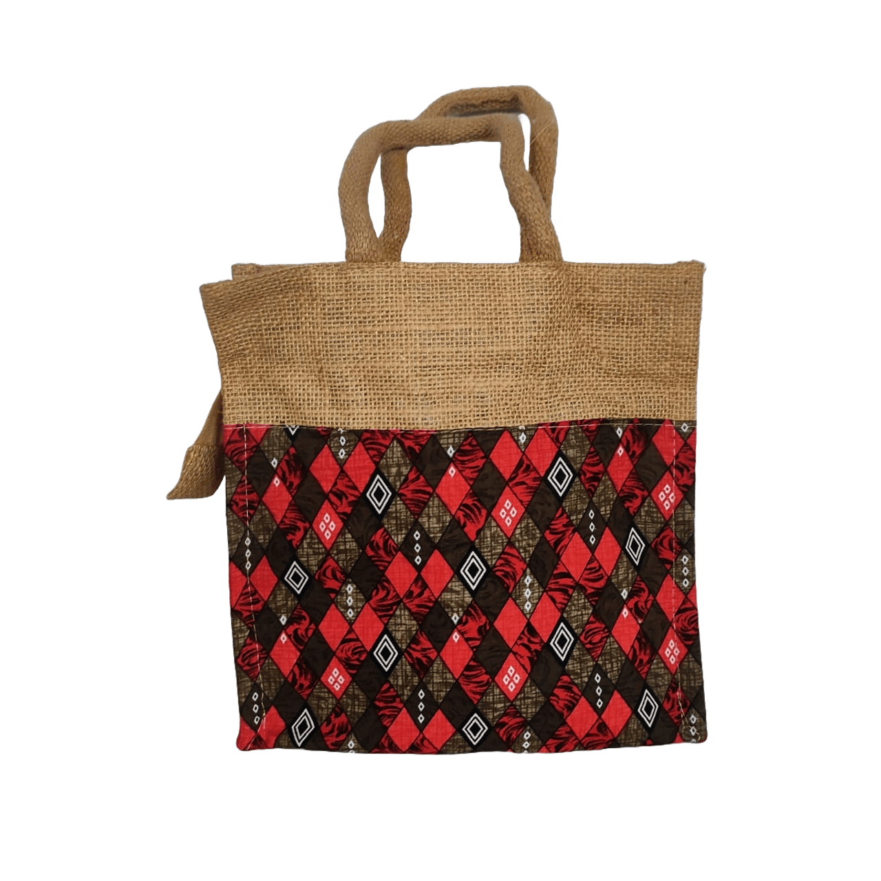 Handmade Jute Bag with Cotton Lining and Geometric Print