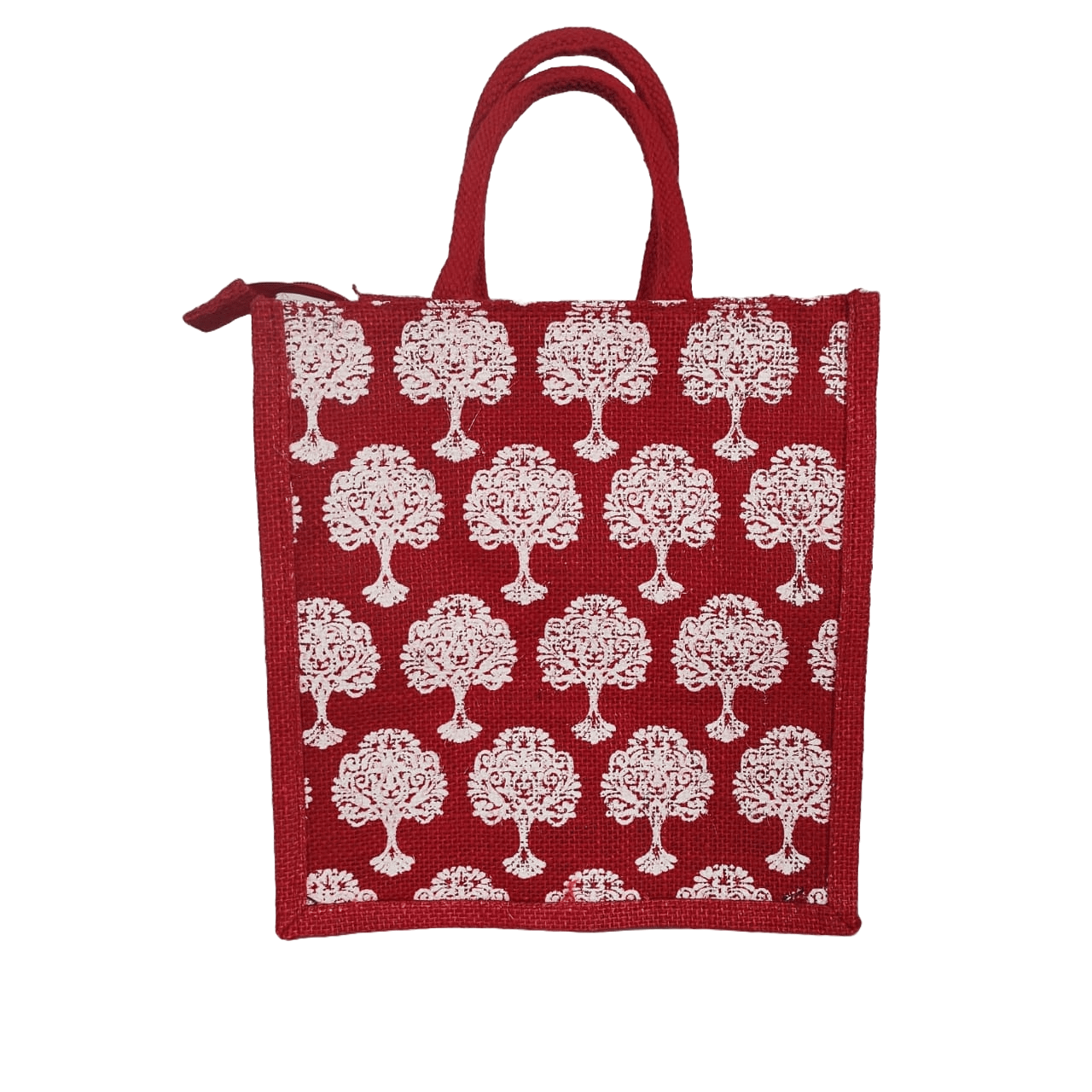 Red and White Printed Jute Bag