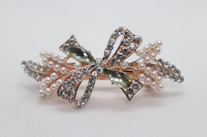 Elegant Rhinestone and Pearl Bow Hair Clip