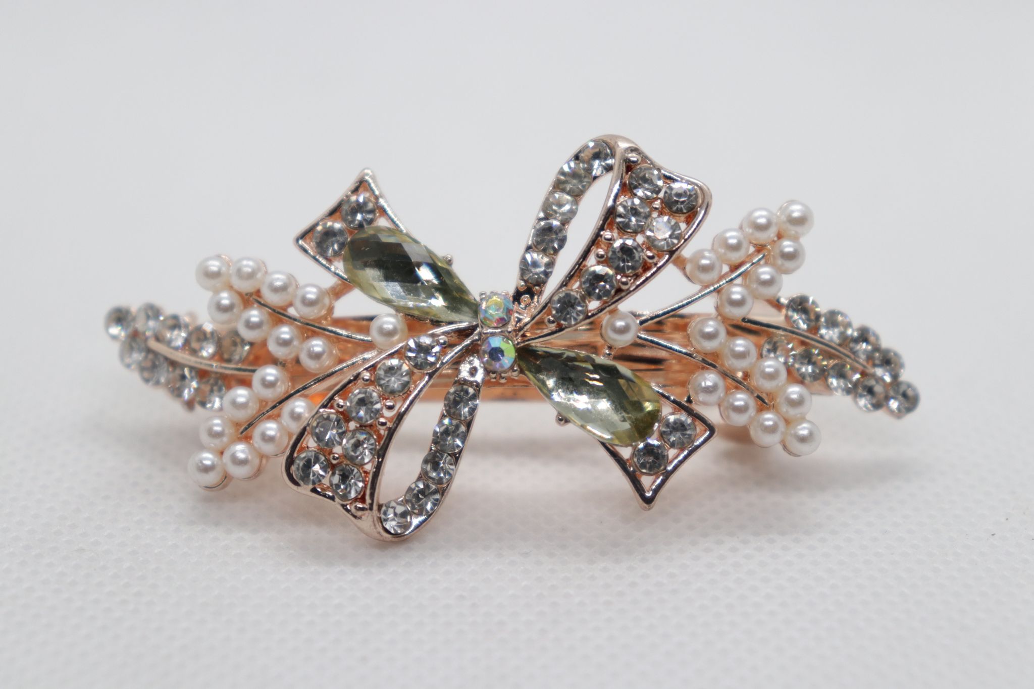 Elegant Rhinestone and Pearl Bow Hair Clip