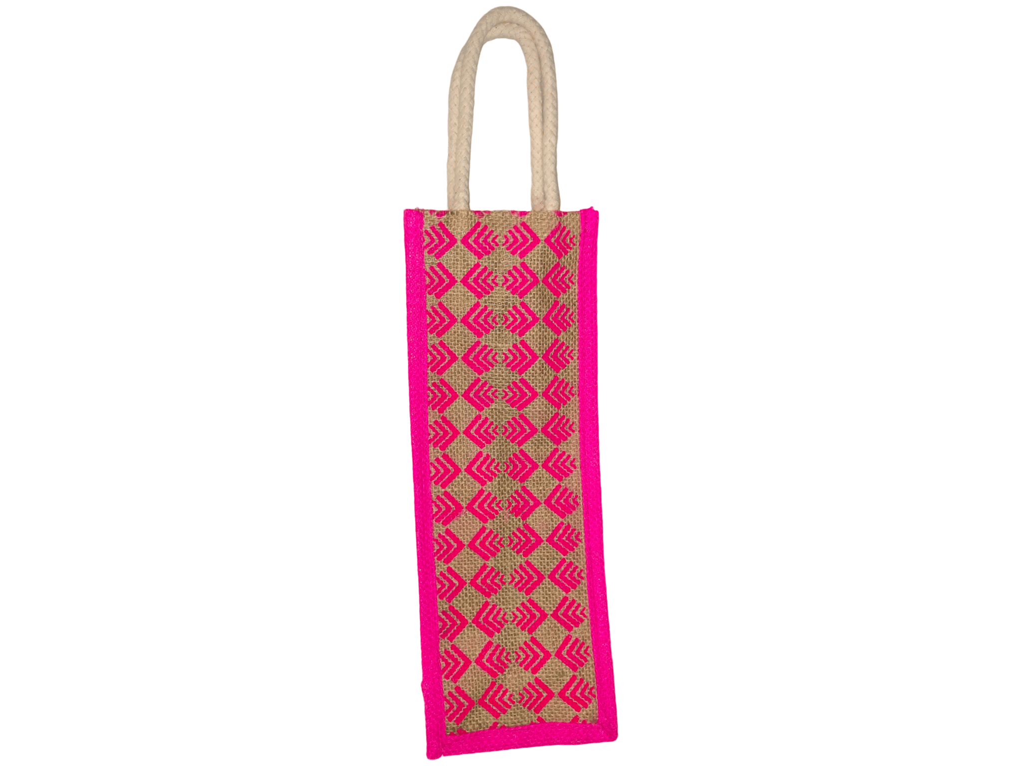 Chic Pink Jute Water Bottle Bag with Handles