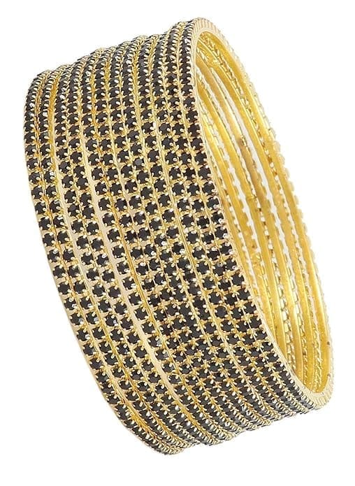 Gold Plated Black Stone Studded Bangles Set of 6
