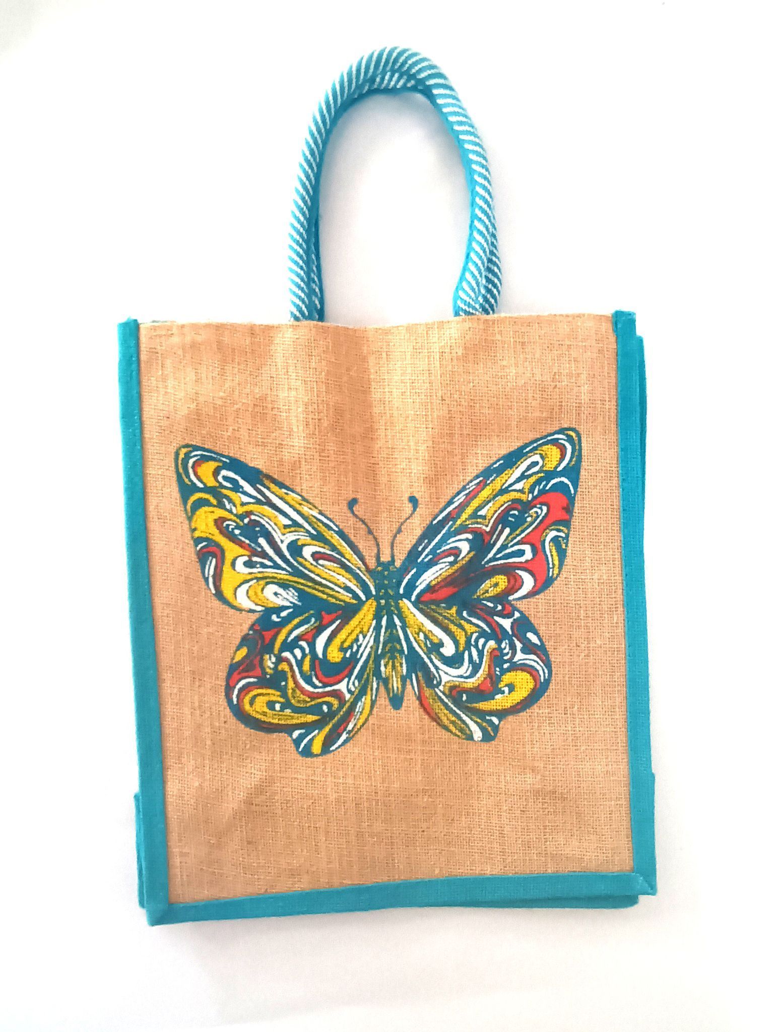 Butterfly Jute Tote Bag