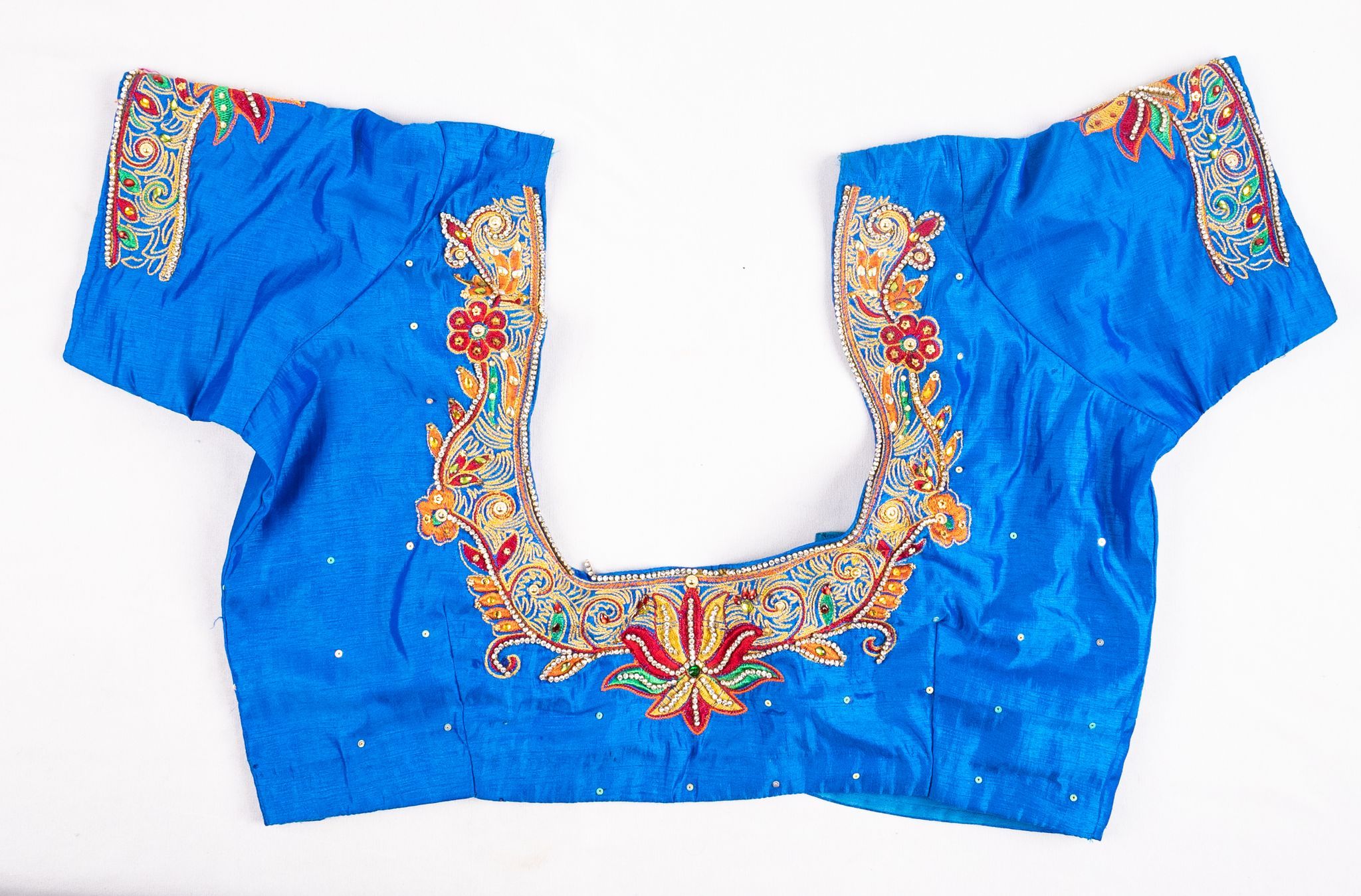 Blue Embroidered Cotton Saree Blouse