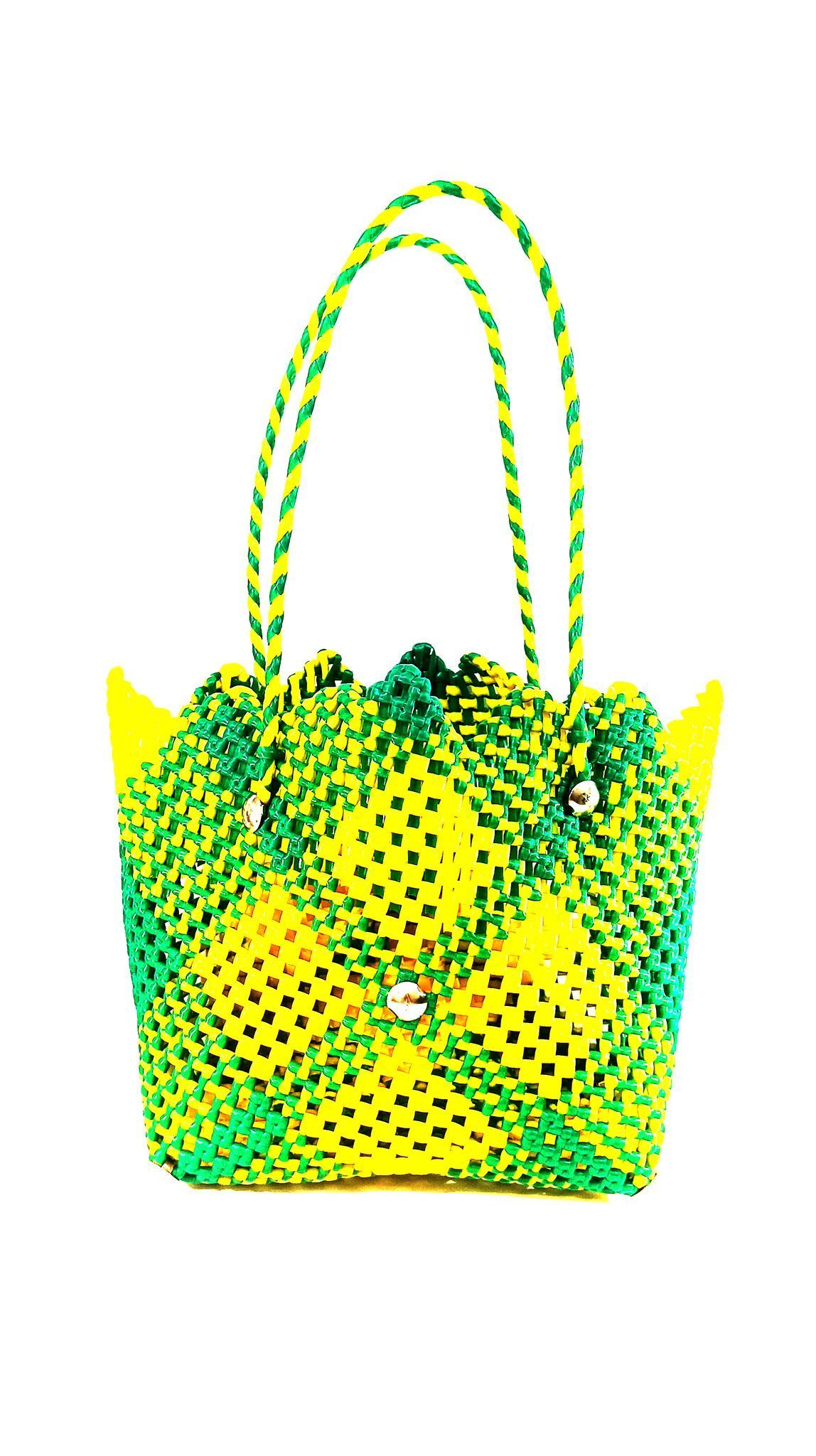 Handwoven Green and Yellow Market Tote Bag