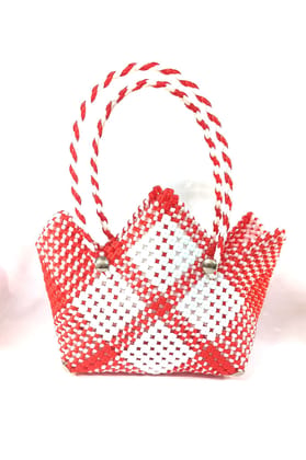 Beaded red and white mini tote bag
