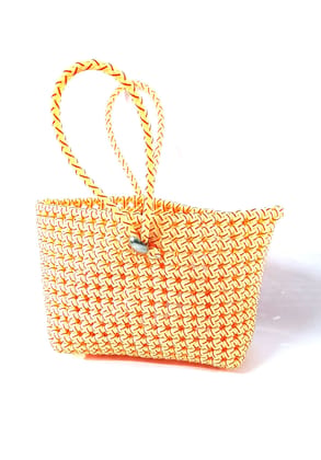Handmade Macrame Bag with Red and Yellow Accents
