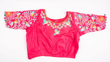 Pink Hand Embroidered Blouse with Floral Motifs Pink Hand Embroidered Blouse with Floral Motifs