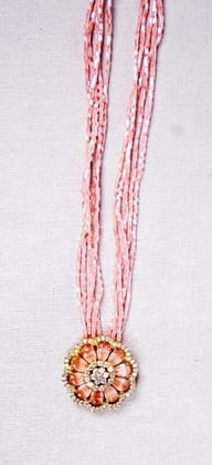"Elegant Pink Beaded Necklace with Rhinestone Flower Pendant"