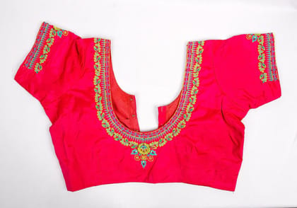Pink Hand Embroidered Blouse With Floral Motifs Pink Hand Embroidered Blouse With Floral Motifs