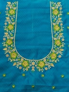 Blue Embroidered Blouse With Golden Thread