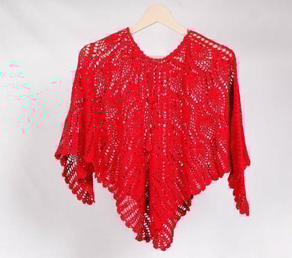 Handmade red crochet poncho