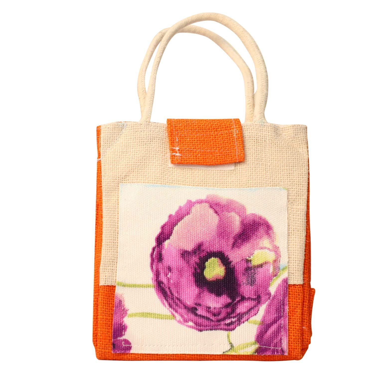 Orange and Multicolor Jute Bag, Hancrafted Multipurpose Jute Bag, Jute Bag, (NULM-Tirupati-6)