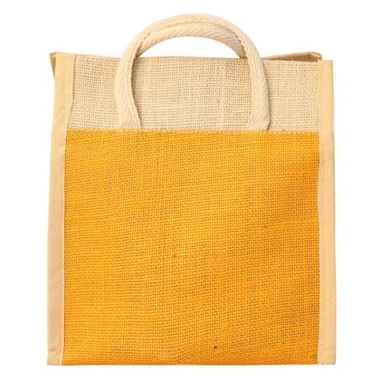 Handcrafted Jute Bag, Yellow Jute Bag, Multipurpose Jute Bag, Lunch Bag, (NULM-Tirupati-12)