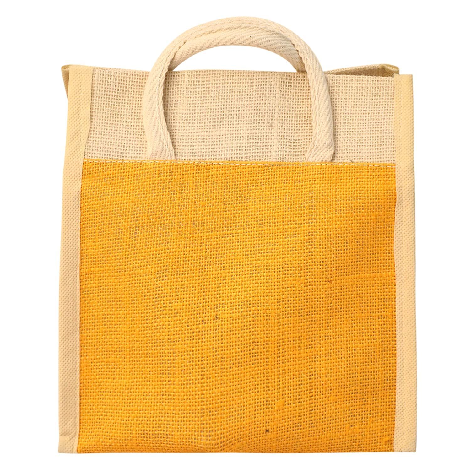 Handcrafted Jute Bag, Yellow Jute Bag, Multipurpose Jute Bag, Lunch Bag, (NULM-Tirupati-12)