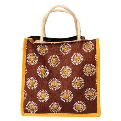 Handcrafted Jute Handbag/Brown Jute Lunch Bag/Multipurpose Bag/Jute Bag/Printed Bag/ (NULM-Tirupati-11).