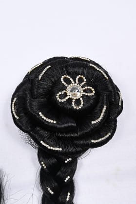 Black Rose Hair Bun with Rhinestone Hairpin