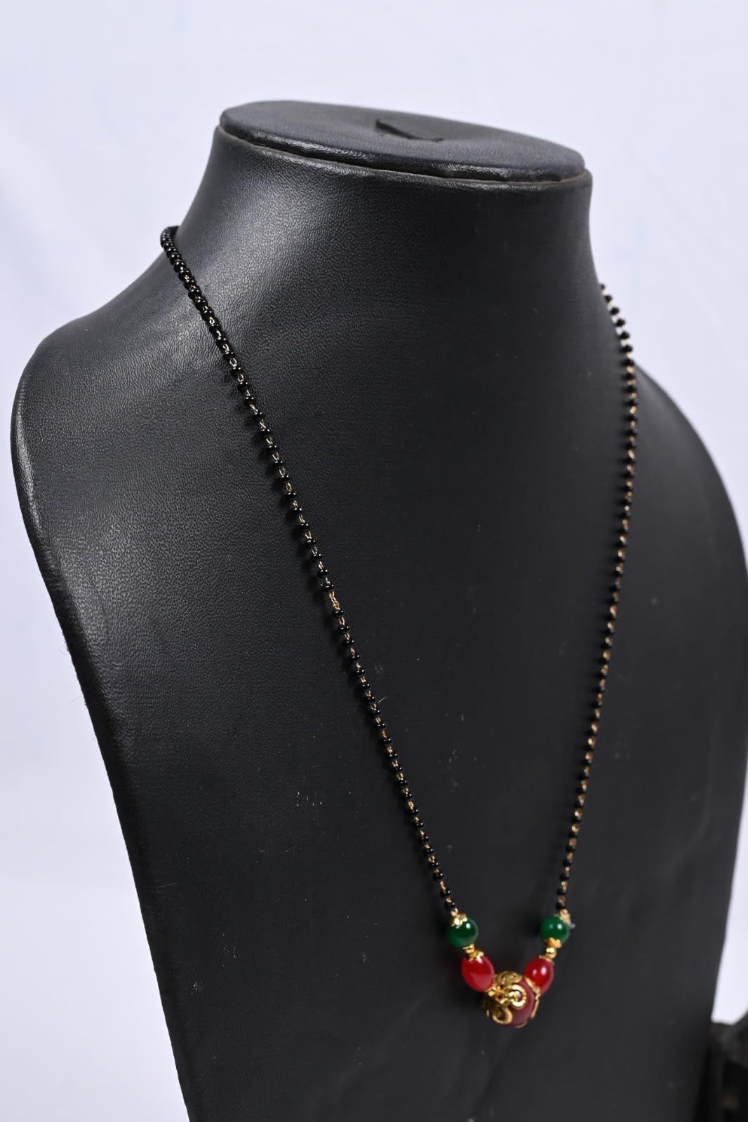Black Beads Mangalsutra with Green and Red Beads