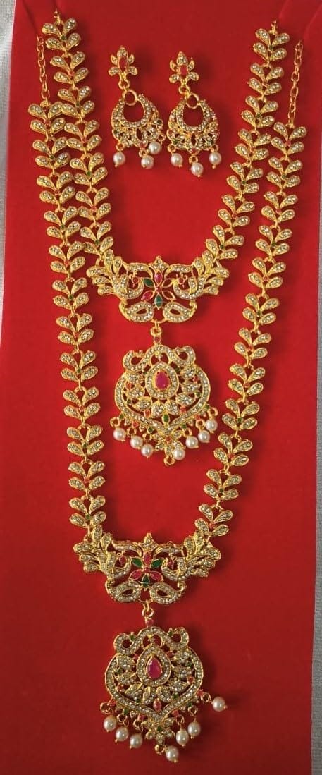 Bridal Gold Plated Indian Necklace Set with Earrings and Maang Tikka