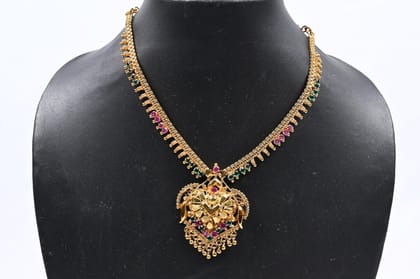 22K Gold Necklace with Ruby and Emerald Stones