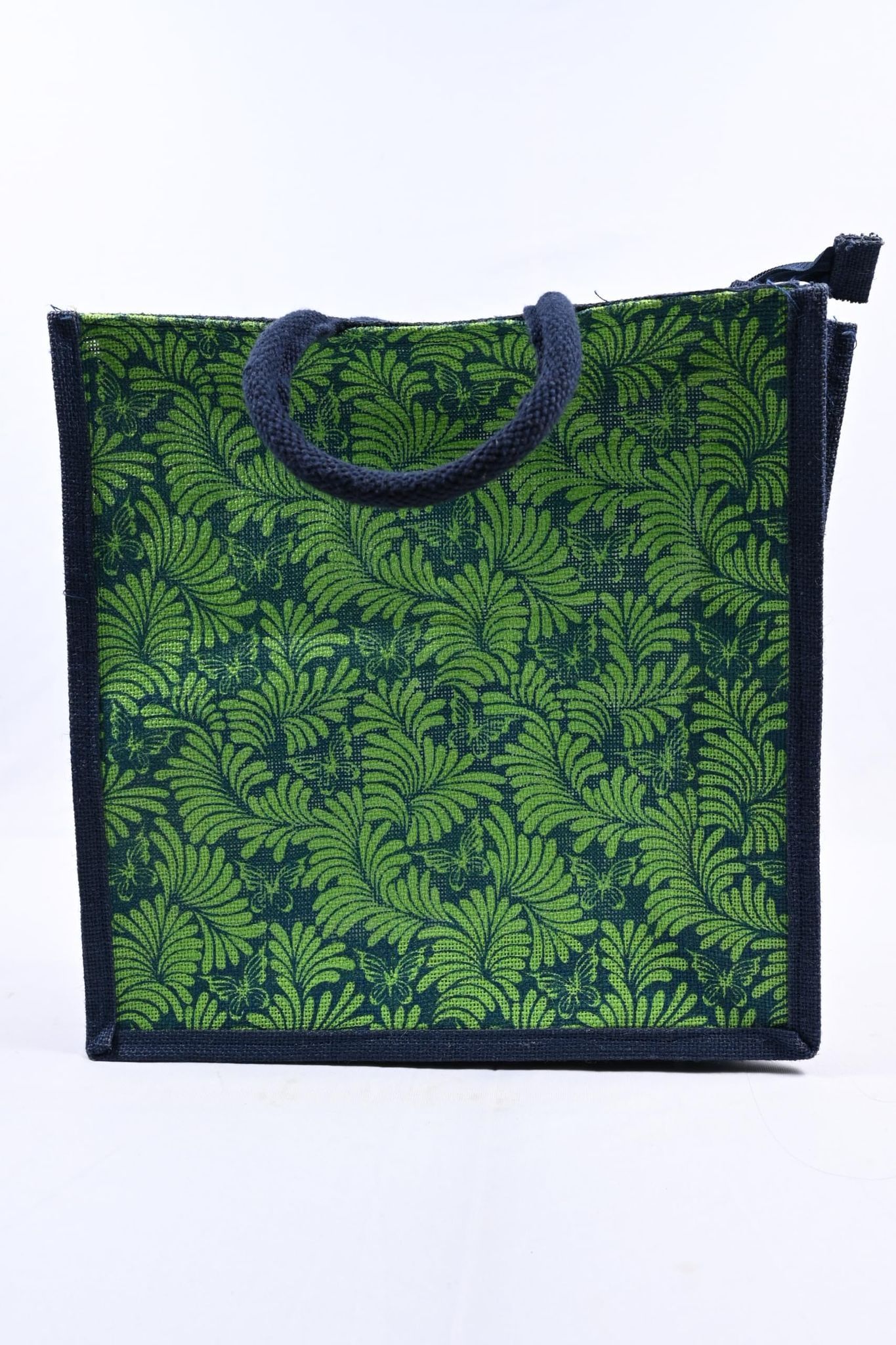 Green and Blue Floral Jute Tote Bag