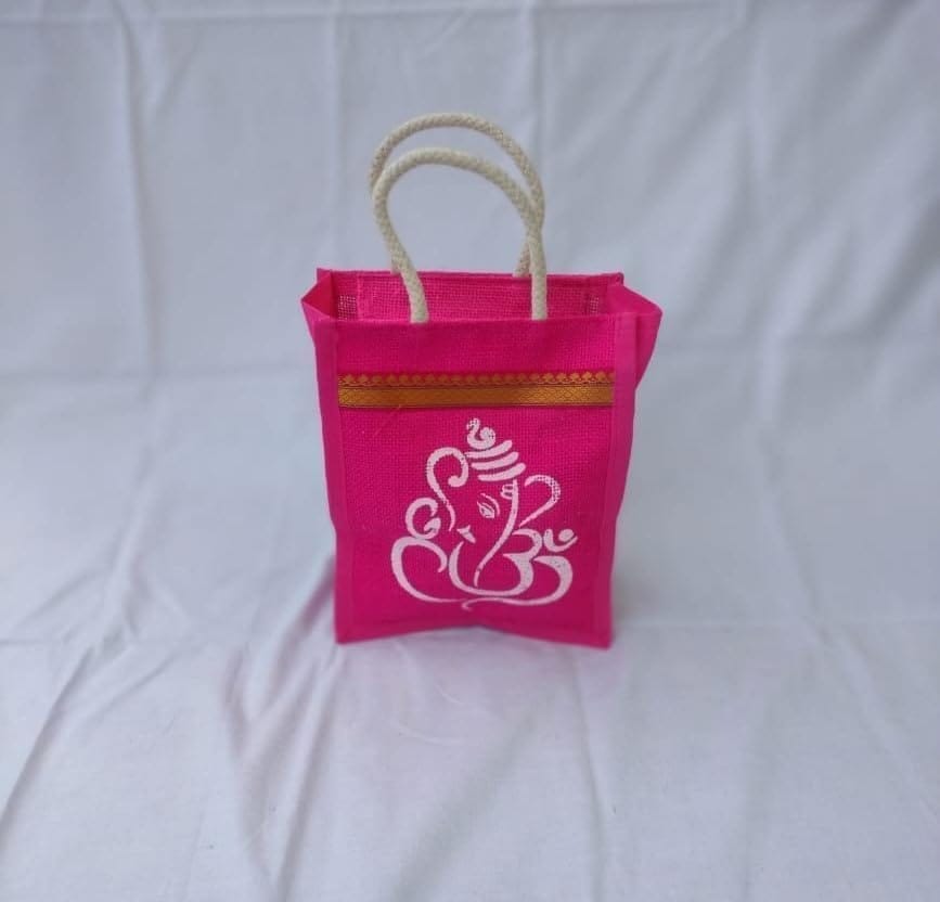 Sonchiraiya Pink Colour Mini Jute Bag pack of 6