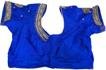 Women's Blue Embroidered Silk Saree Blouse Women's Blue Embroidered Silk Saree Blouse